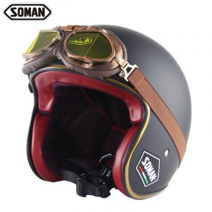Alternative view of Soman Retro Open Face 3/4 Helmet (with Googles)