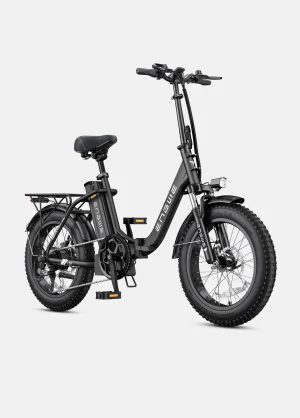 Engwe L20 2.0 folding e-bike in black, 52V step-thru fat tire bike with shock-absorbing seatpost.